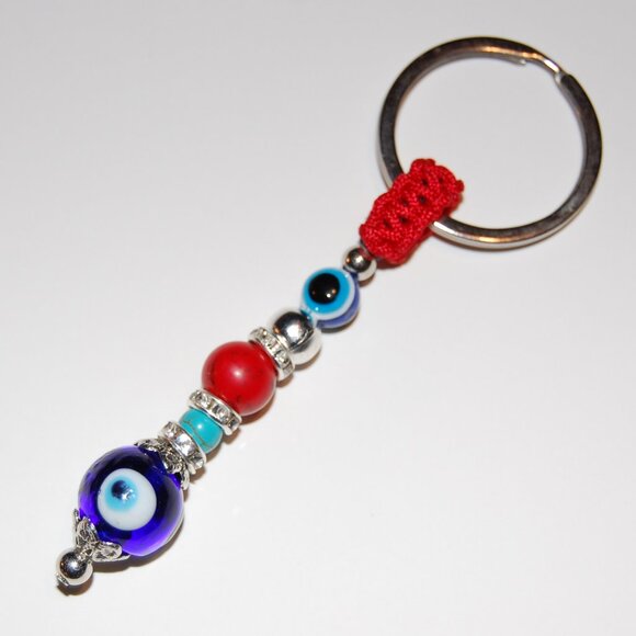 Hamsa Keychain,Evil Eye Keychain,Good Luck Keyring,Red Howlite Stone - Picture 2 of 2